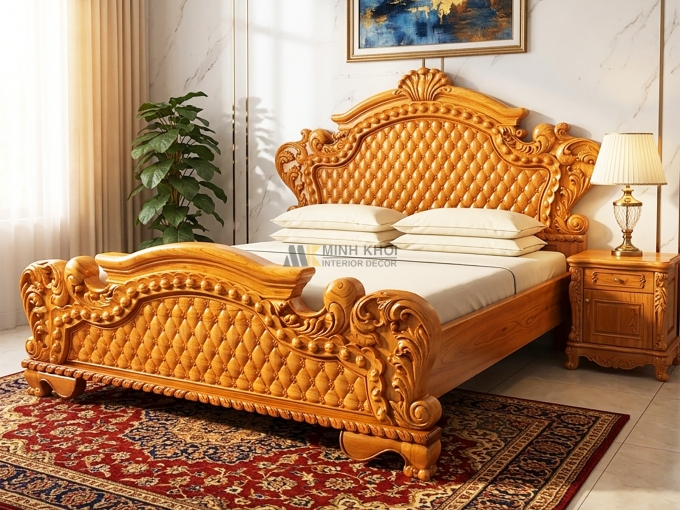 Giường Ngủ Gỗ Gõ Đỏ Tân Cổ Điển Hoa Mai – GN946
