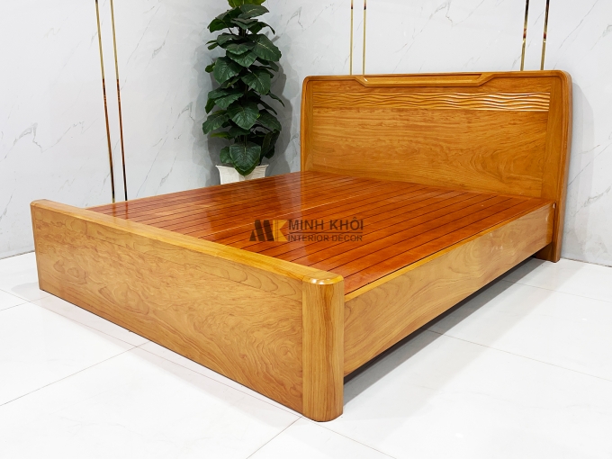 Giường Ngủ Gỗ Gõ Đỏ Thiết Kế Gợn Sóng Hiện Đại - GN431