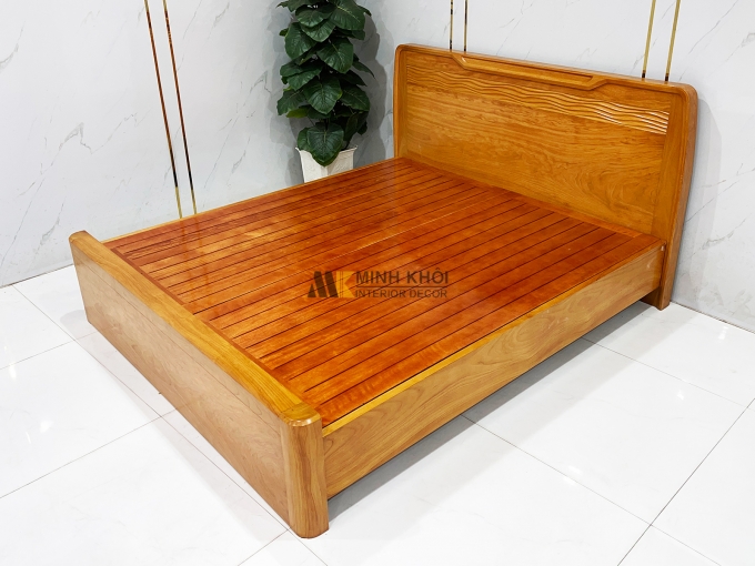 Giường Ngủ Gỗ Gõ Đỏ Thiết Kế Gợn Sóng Hiện Đại - GN431