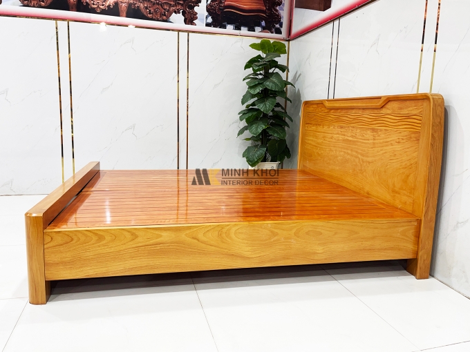 Giường Ngủ Gỗ Gõ Đỏ Thiết Kế Gợn Sóng Hiện Đại - GN431