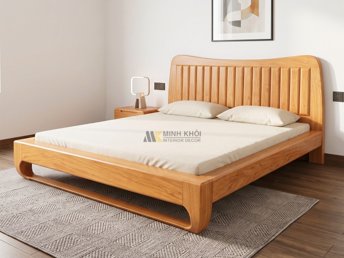 Giường Ngủ Gỗ Tự Nhiên Phủ Gõ Đỏ Chân Quỳ Kiểu Nhật - GN958
