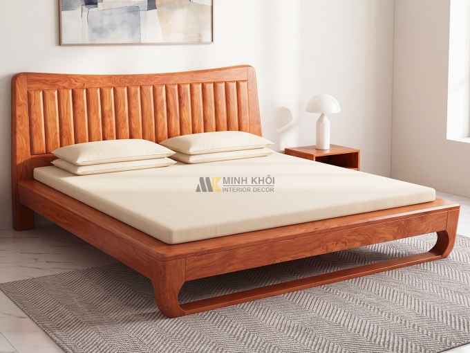 Giường Ngủ Gỗ Tự Nhiên Phủ Hương Đá Chân Quỳ Kiểu Nhật - GN957