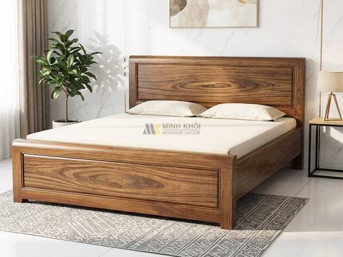 Giường Ngủ Gỗ Phủ Óc Chó Long Khung - GN1059