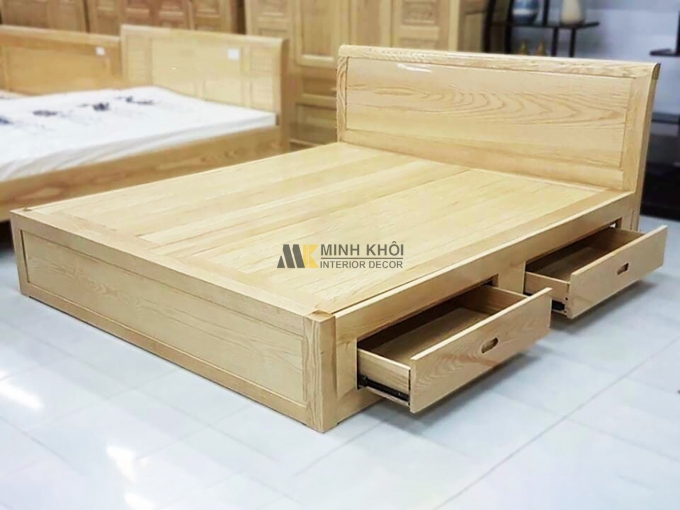 Giường Ngủ Gỗ Sồi Long Khung Có Hộc Kéo - GN507