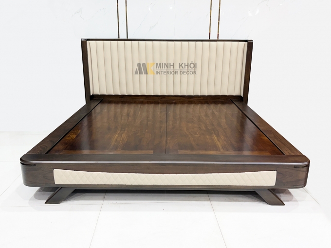 Giường Ngủ Sồi Màu Óc Chó Đầu Cong Chân Thuyền - GN948