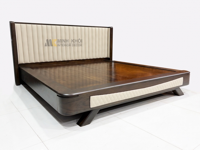 Giường Ngủ Sồi Màu Óc Chó Đầu Cong Chân Thuyền - GN948
