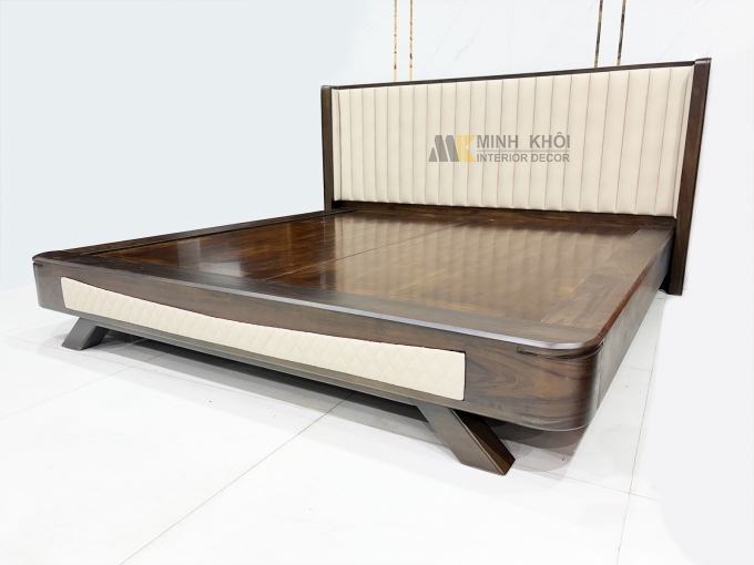 Giường Ngủ Sồi Màu Óc Chó Đầu Cong Chân Thuyền - GN948