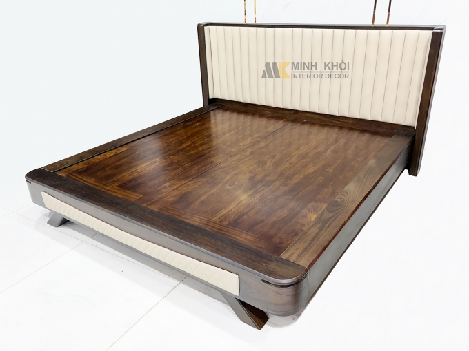 Giường Ngủ Sồi Màu Óc Chó Đầu Cong Chân Thuyền - GN948