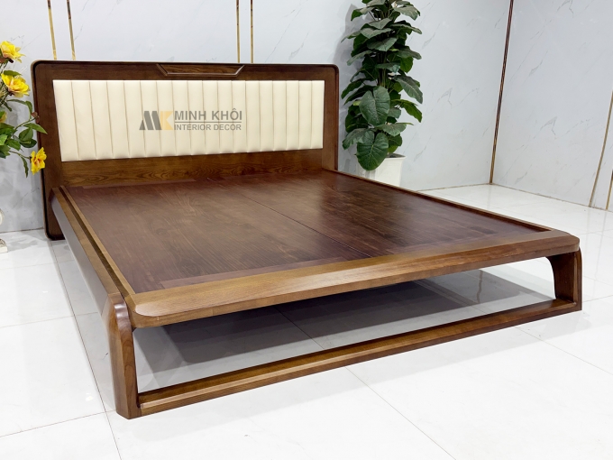 Giường Ngủ Gỗ Sồi Phủ Óc Chó Bọc Da - GN954