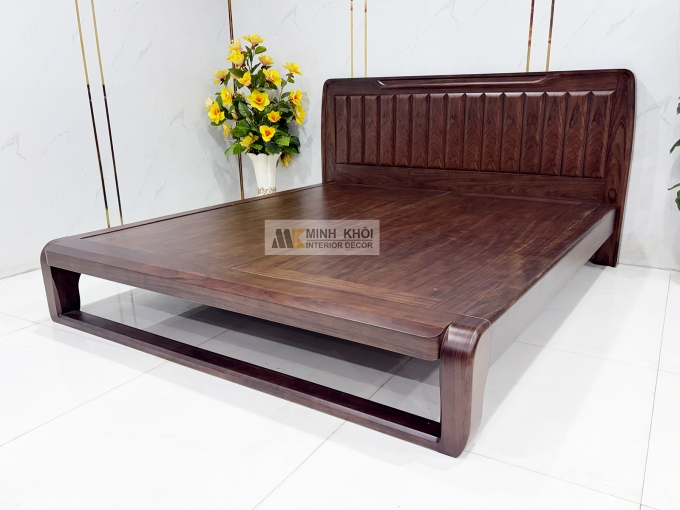 Giường Ngủ Gỗ Sồi Phủ Óc Chó Chân Quỳ Mới - GN950