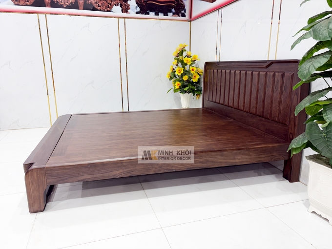 Giường Ngủ Gỗ Sồi Phủ Óc Chó Chân Quỳ Mới - GN950