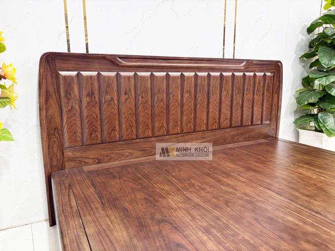 Giường Ngủ Gỗ Sồi Phủ Óc Chó Chân Quỳ Mới - GN950