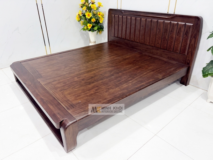Giường Ngủ Gỗ Sồi Phủ Óc Chó Chân Quỳ Mới - GN950