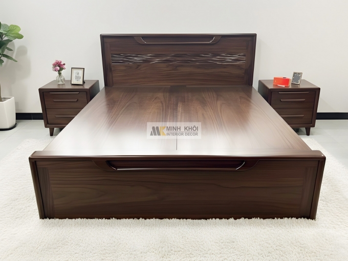 Giường Ngủ Gỗ Sồi Phủ Óc Chó Thiết Kế Sóng - GN951