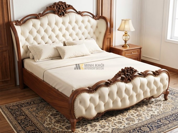 Giường Ngủ Gỗ Sồi Tân Cổ Điển Bọc Nệm - GN506
