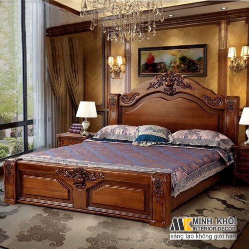 Giường ngủ gỗ tự nhiên mun đen giá rẻ - GN138