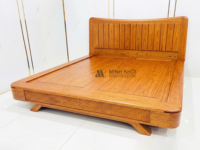 Giường Kiểu Nhật Phủ Gỗ Gõ Đỏ Chân Thuyền - GN955
