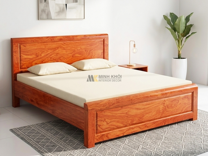 Giường Ngủ Phủ Gỗ Hương Đá Long Khung - GN397