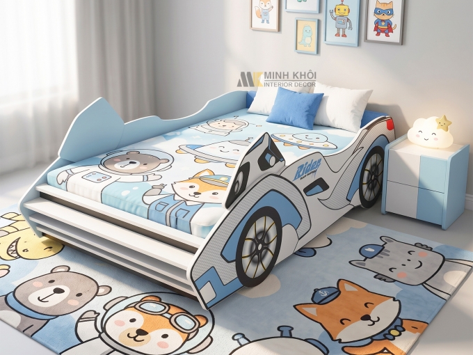 Giường Ngủ Trẻ Em Xe Đua 1m2 Xanh - FCH108R