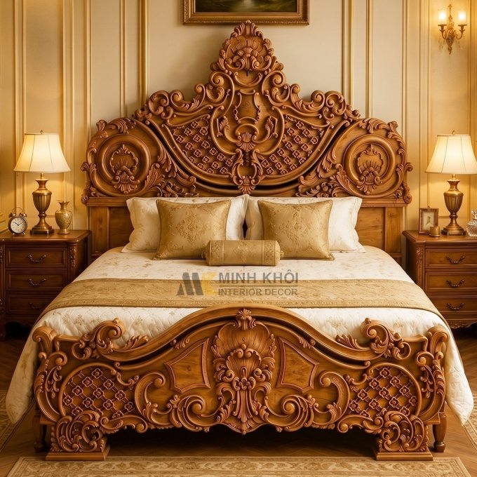Giường Tân Cổ Điển Gỗ Gõ Đỏ Hoàng Gia – GN961