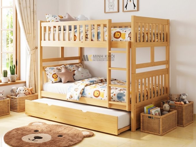 Giường Tầng Gỗ Tự Nhiên Có Ngăn Kéo - FCH149