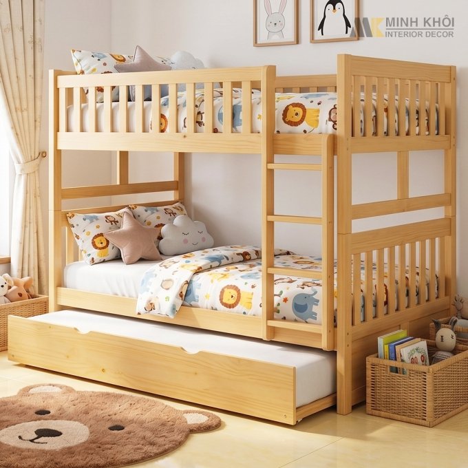 Giường Tầng Gỗ Tự Nhiên Có Ngăn Kéo - FCH149