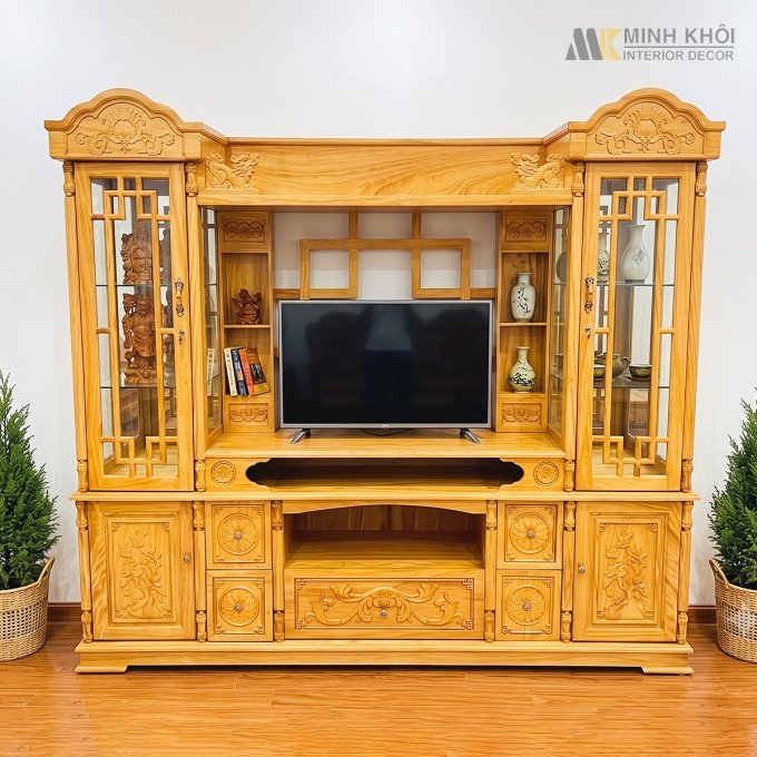 Kệ Tivi Đa Năng Gỗ Gõ Đỏ Tân Cổ Điển - KTV939