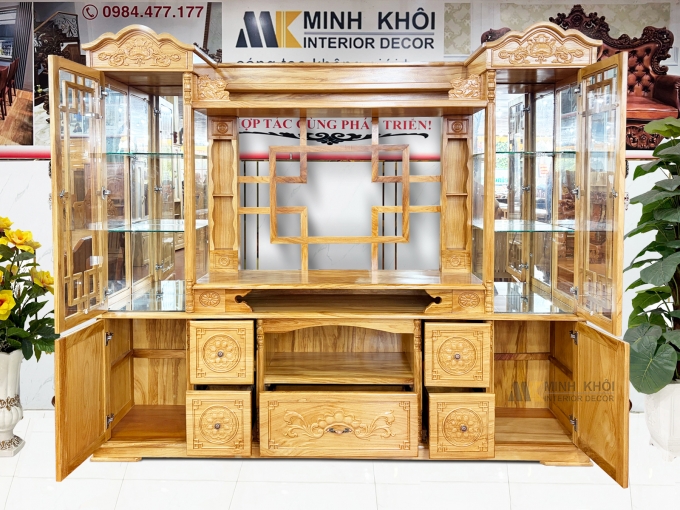 Kệ Tivi Đa Năng Gỗ Gõ Đỏ Tân Cổ Điển – KTV949