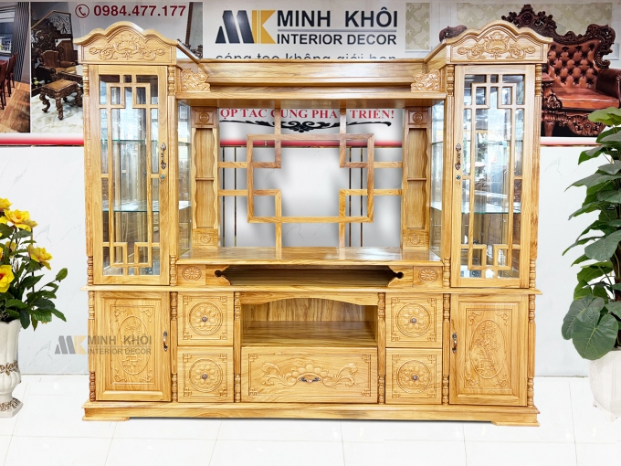 Kệ Tivi Đa Năng Gỗ Gõ Đỏ Tân Cổ Điển – KTV949