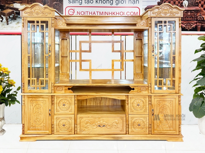 Kệ Tivi Đa Năng Gỗ Gõ Đỏ Tân Cổ Điển – KTV949