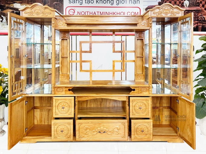 Kệ Tivi Đa Năng Gỗ Gõ Đỏ Tân Cổ Điển – KTV949