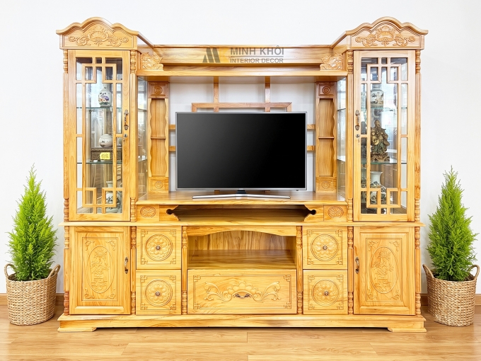 Kệ Tivi Đa Năng Gỗ Gõ Đỏ Tân Cổ Điển – KTV949