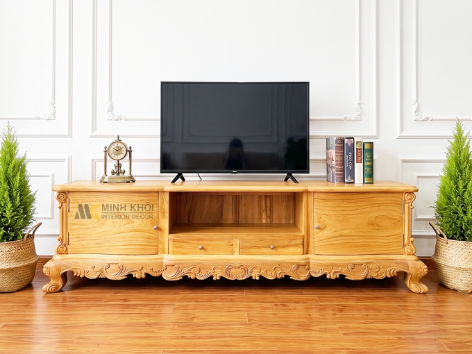 Kệ Tivi Đẹp Gỗ Gõ Đỏ Louis Mặt Liền Cao Cấp - KTV903