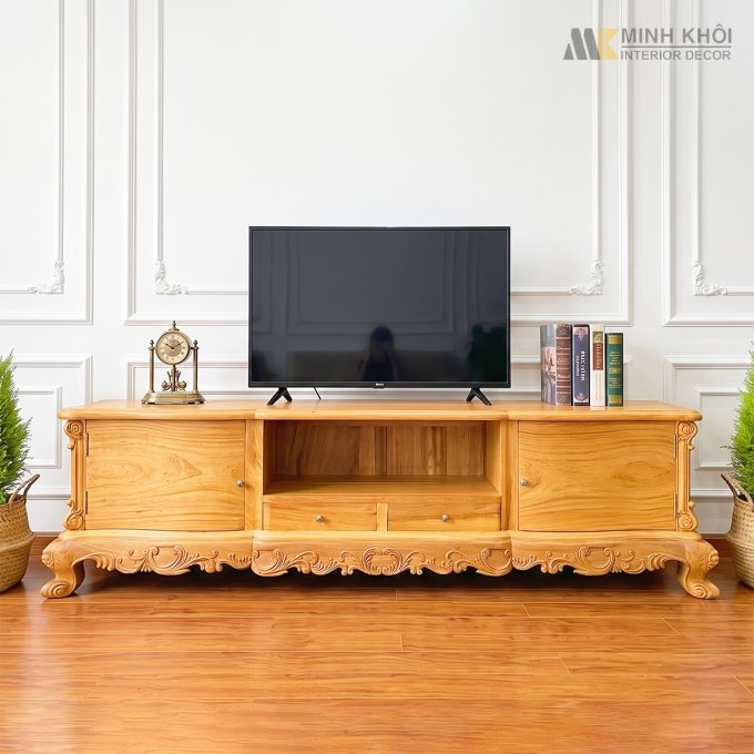 Kệ Tivi Đẹp Gỗ Gõ Đỏ Louis Mặt Liền Cao Cấp - KTV903