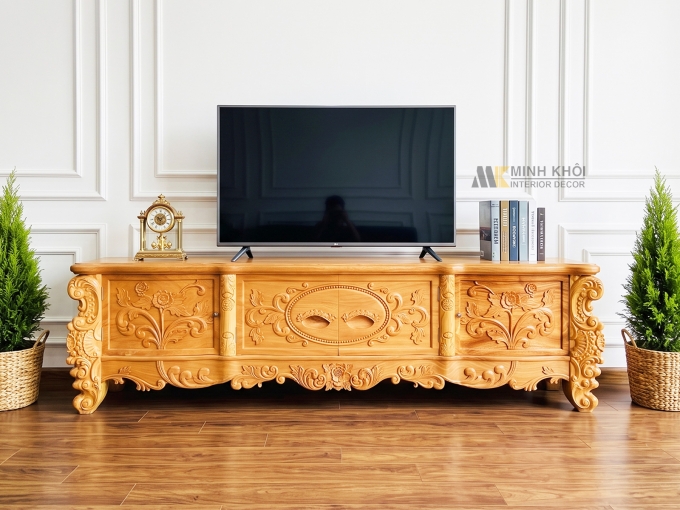 Kệ Tivi Gõ Đỏ Louis 2m4 Cao Cấp - KTV929