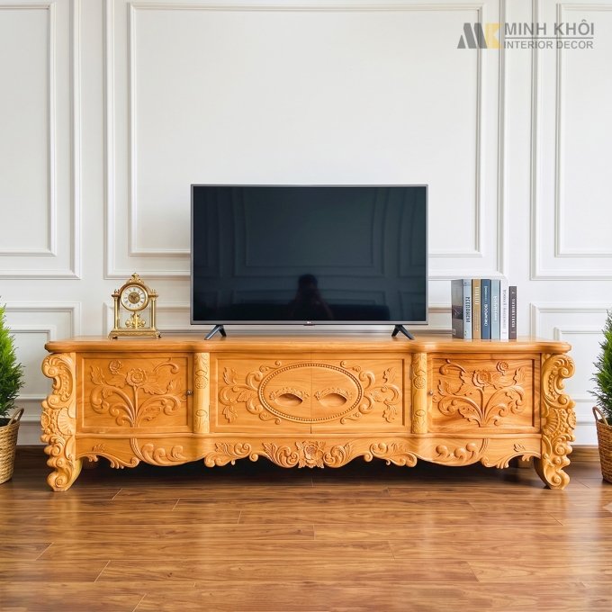 Kệ Tivi Gõ Đỏ Louis 2m4 Cao Cấp - KTV929