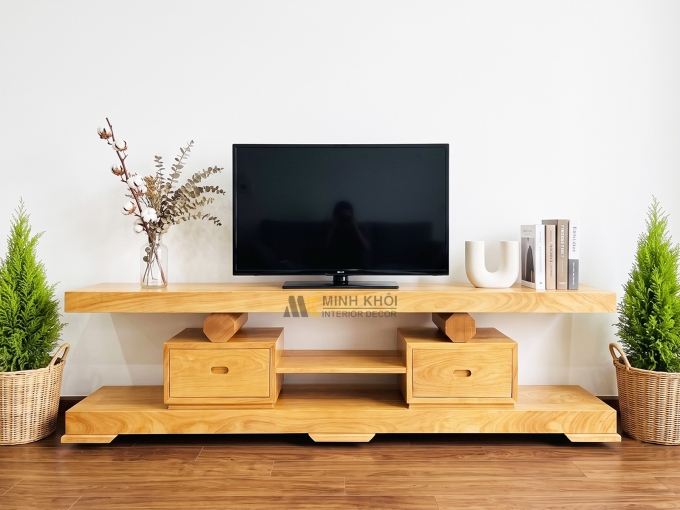 Kệ Tivi Gõ Đỏ Nguyên Khối Cao Cấp Mặt Liền Hiện Đại - KTV936