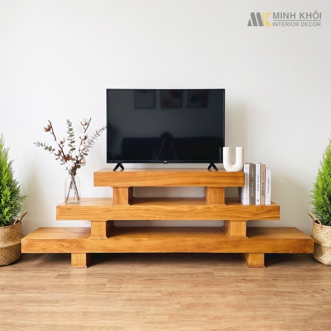 Kệ Tivi Gỗ Gõ Đỏ 3 Tầng Đẹp Hiện Đại - KTV935