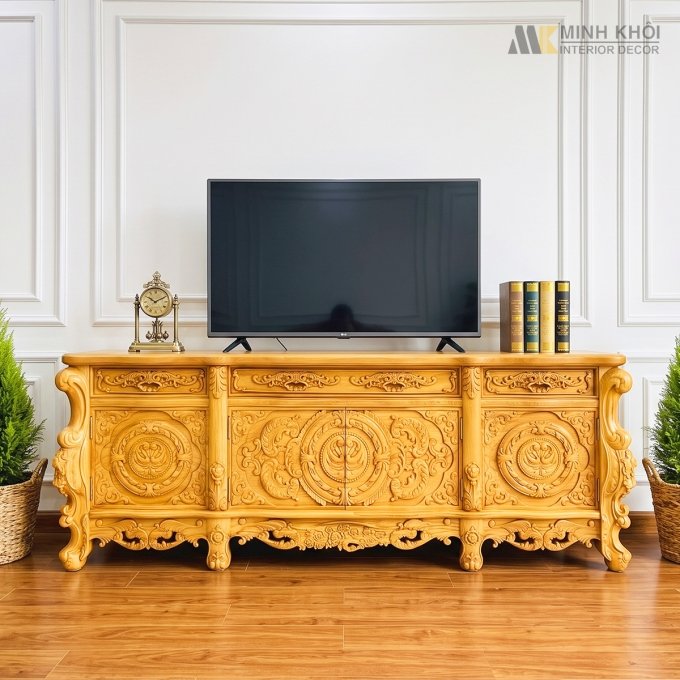 Kệ Tivi Gỗ Gõ Đỏ Hoàng Gia Cao Cấp Mặt Liền - KTV937