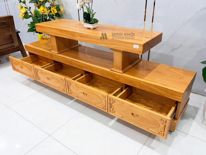 Kệ Tivi Gỗ Gõ Đỏ Nguyên Khối Dày 10cm - KTV955