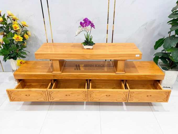 Kệ Tivi Gỗ Gõ Đỏ Nguyên Khối Dày 10cm - KTV955