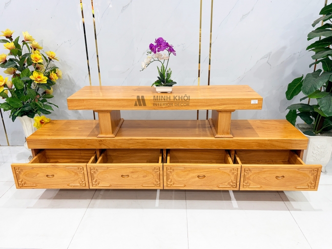 Kệ Tivi Gỗ Gõ Đỏ Nguyên Khối Dày 10cm - KTV955