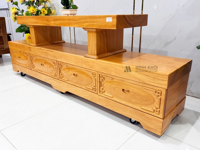 Kệ Tivi Gỗ Gõ Đỏ Nguyên Khối Dày 10cm - KTV955