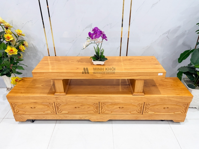 Kệ Tivi Gỗ Gõ Đỏ Nguyên Khối Dày 10cm - KTV955