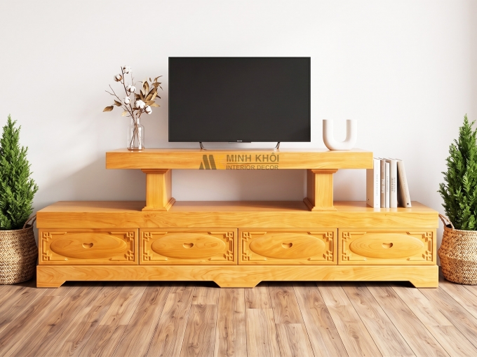 Kệ Tivi Gỗ Gõ Đỏ Nguyên Khối Dày 10cm - KTV955