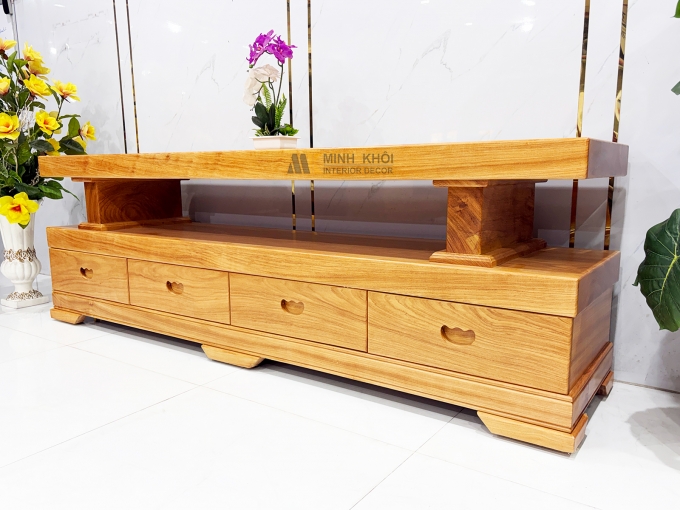 Kệ Tivi Gỗ Gõ Đỏ Nguyên Khối Mặt Dày 10cm - KTV950