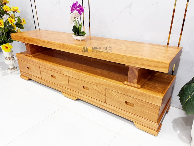 Kệ Tivi Gỗ Gõ Đỏ Nguyên Khối Mặt Dày 10cm - KTV950