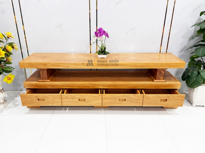 Kệ Tivi Gỗ Gõ Đỏ Nguyên Khối Mặt Dày 10cm - KTV950