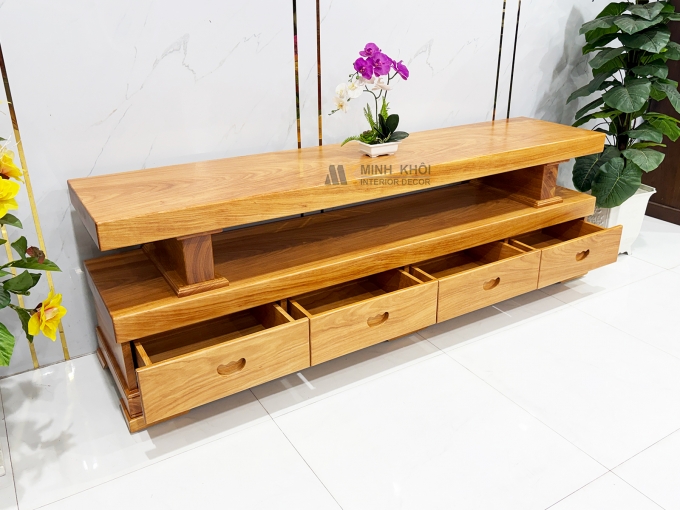 Kệ Tivi Gỗ Gõ Đỏ Nguyên Khối Mặt Dày 10cm - KTV950