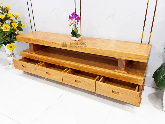 Kệ Tivi Gỗ Gõ Đỏ Nguyên Khối Mặt Dày 10cm - KTV950